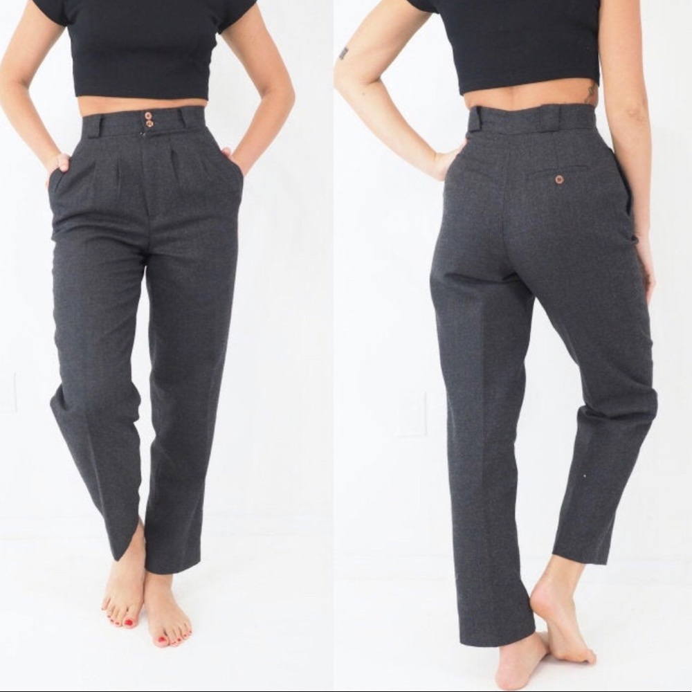 80s Vintage High Waisted Wool Grey Slack